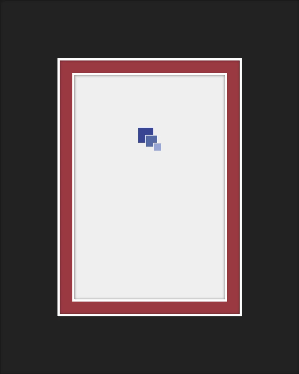Red and white double matboard showing a narrow inner reveal