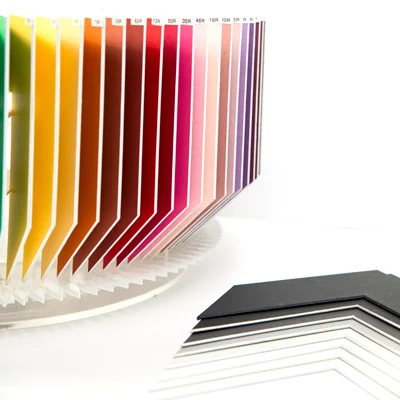 White-core, black-core and coloured matboard samples